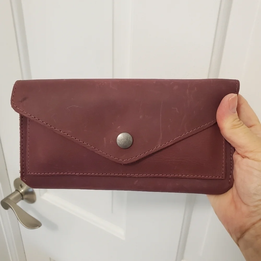 Hide and Drink Maroon Leather Large Snap Close Wallet, Unisex